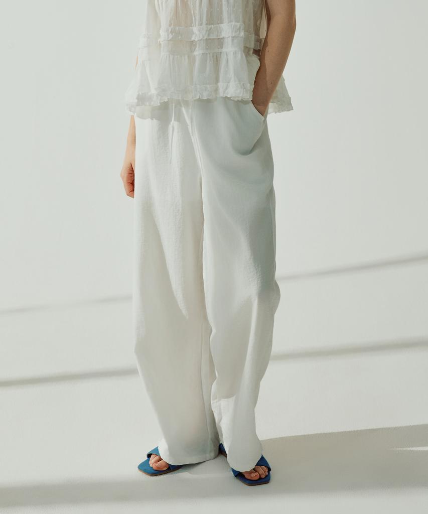 VIKINI VENDER Slush Linen Elastic Waist Wide Pants - White