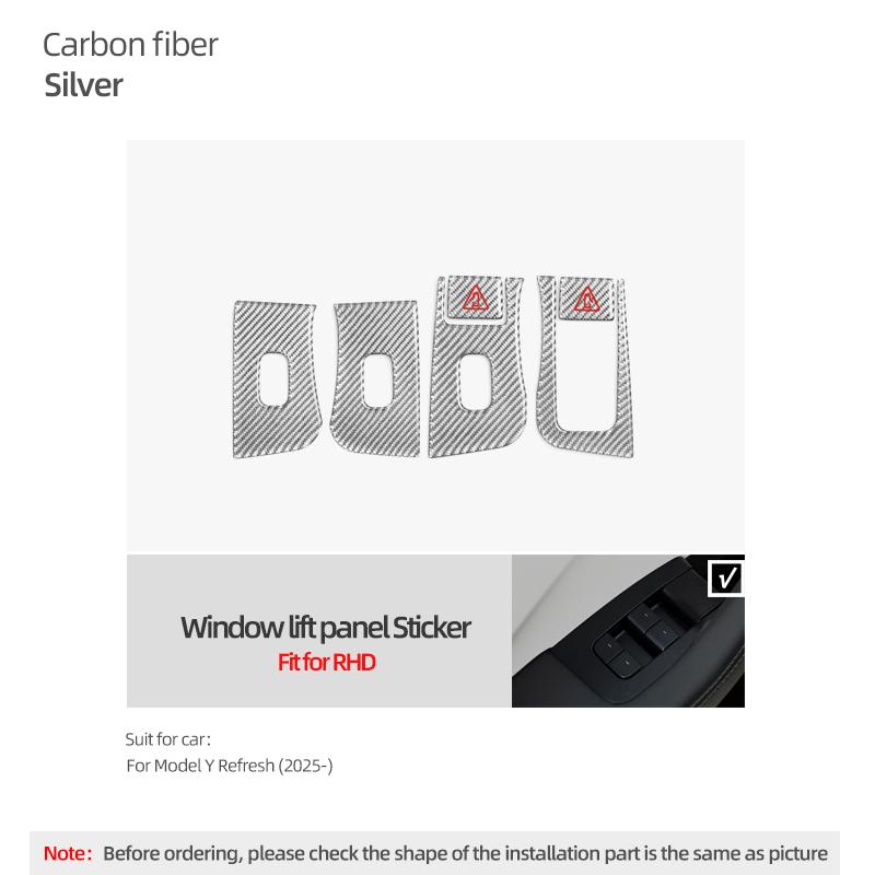 For Tesla 2019- Model 3 Highland Model Y Juniper Carbon Fiber Window Lift Panel Trim Sticker Car Interior Tuning Accessories