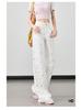 2026 Spring/Summer Women's Plus Size High-Waisted Wide-Leg Jeans with Floral Embroidery - White, Slimming, Versatile