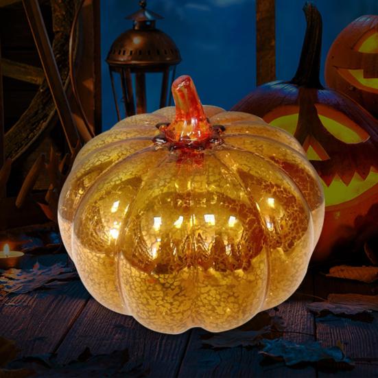 LED Glass Pumpkin Lantern with Smart Timer 10 Warm LEDs