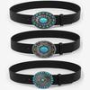 Western Belt Retro Turquoise Design Distressed Silver Buckle Faux Leather Wide Navajo Ethnic Style