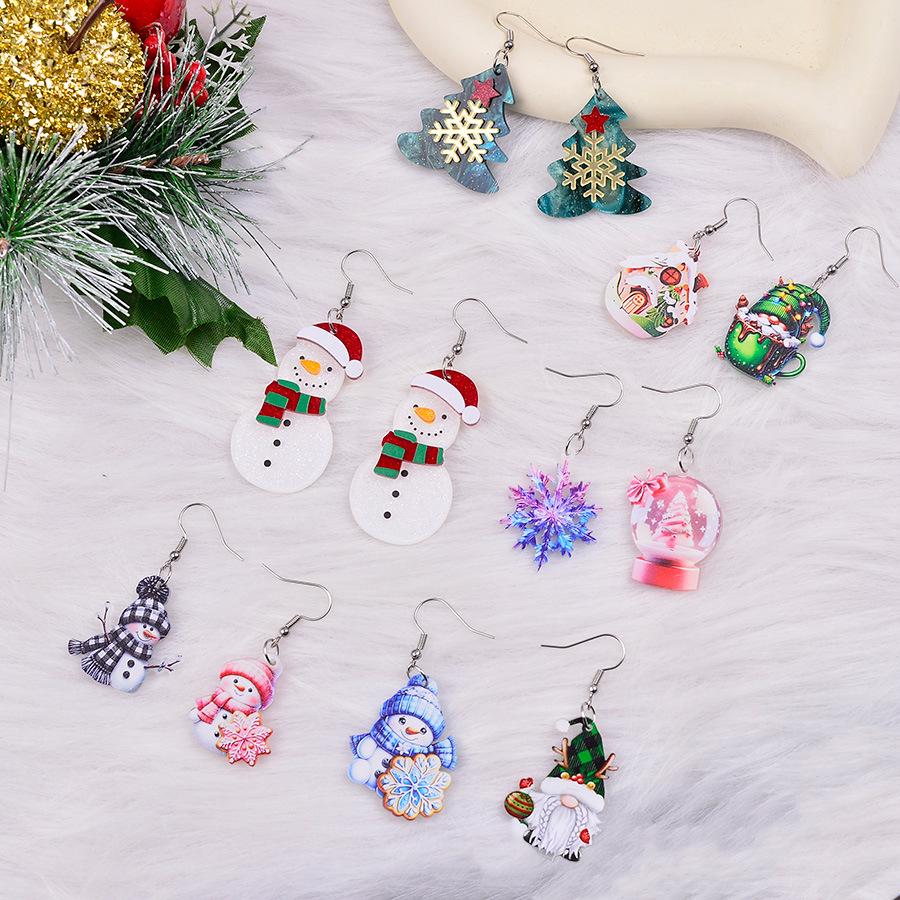Winter Wonderland Christmas Earrings: Snowman, Colorful Gradient Snowflake, Reindeer, and Gnome Designs