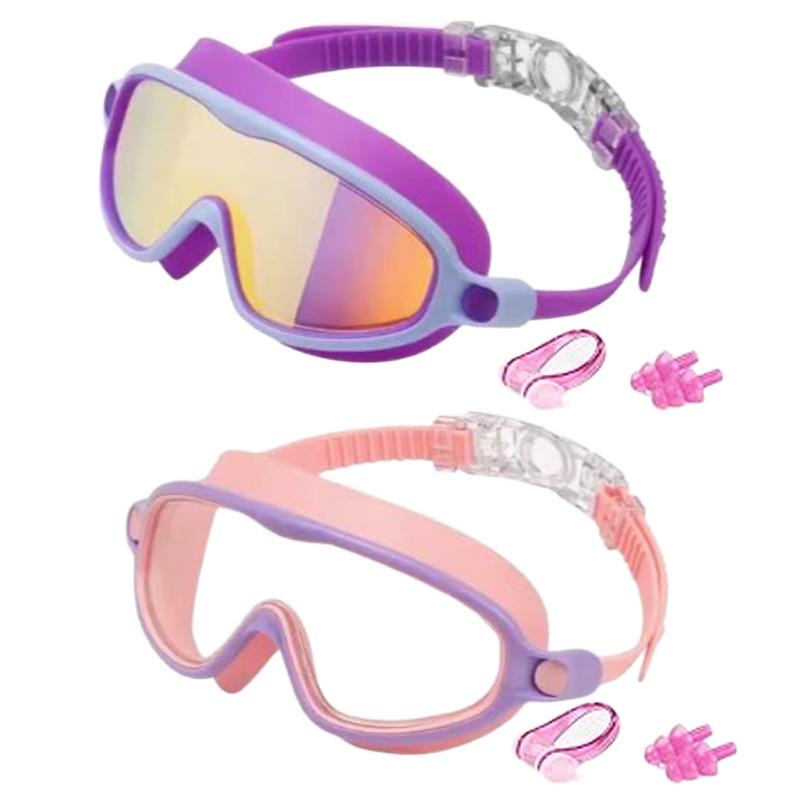Children's Large Frame Swim Goggles with Nose Cover, Waterproof Anti-Fog, for Boys and Girls