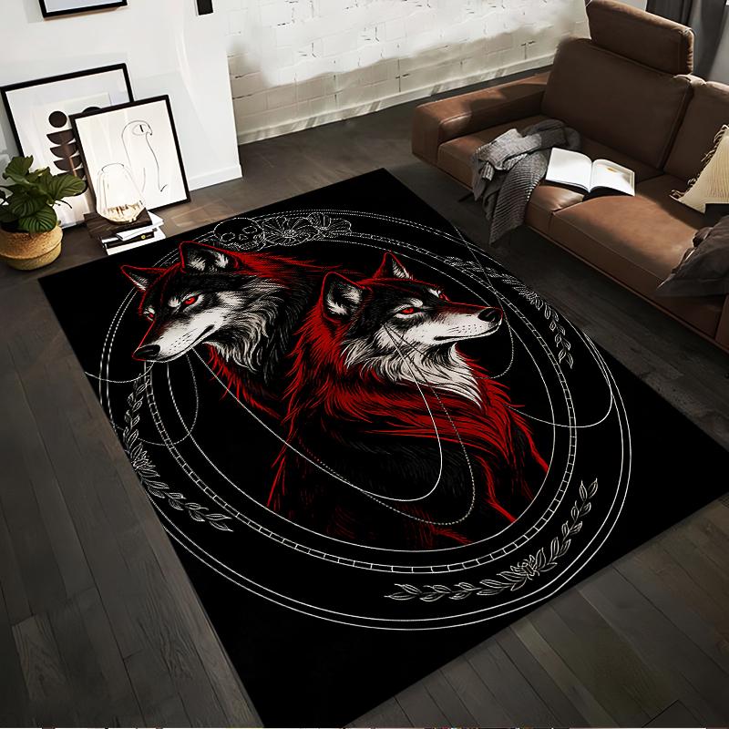 

Stylish Black Carpet with Red and White Wolf Design, Artistic Look Suitable for use as an anti-slip for living room bedroom sofas 40x60cm( 15x23in )