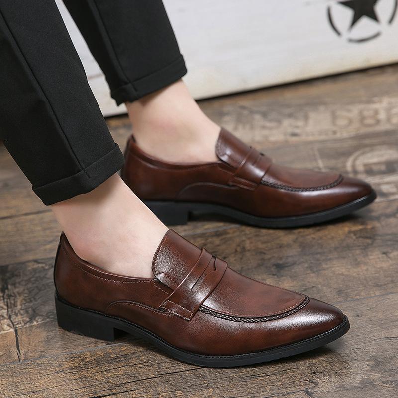 Leather Shoes Men's Spring and Autumn British Style Men's Shoes Business Dress Casual Shoes Fashion Leather Shoes Office Lazy Shoes
