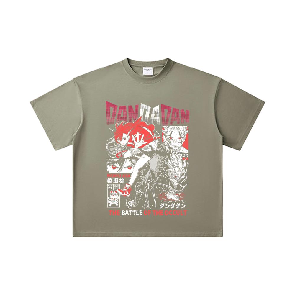 260 GSM Double Yarn 32 Count 100% Cotton DanDaDan V4 Occult Battle Print Unisex Heavy Cotton T Shirt