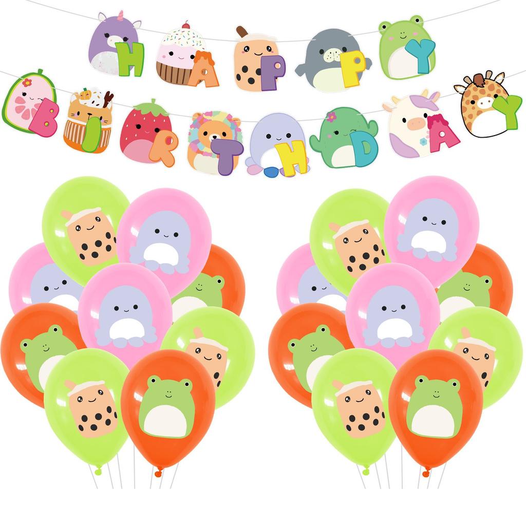 Party Squishmallows Birthday Supplies Cupcake Topper Balloon Banner Decoration