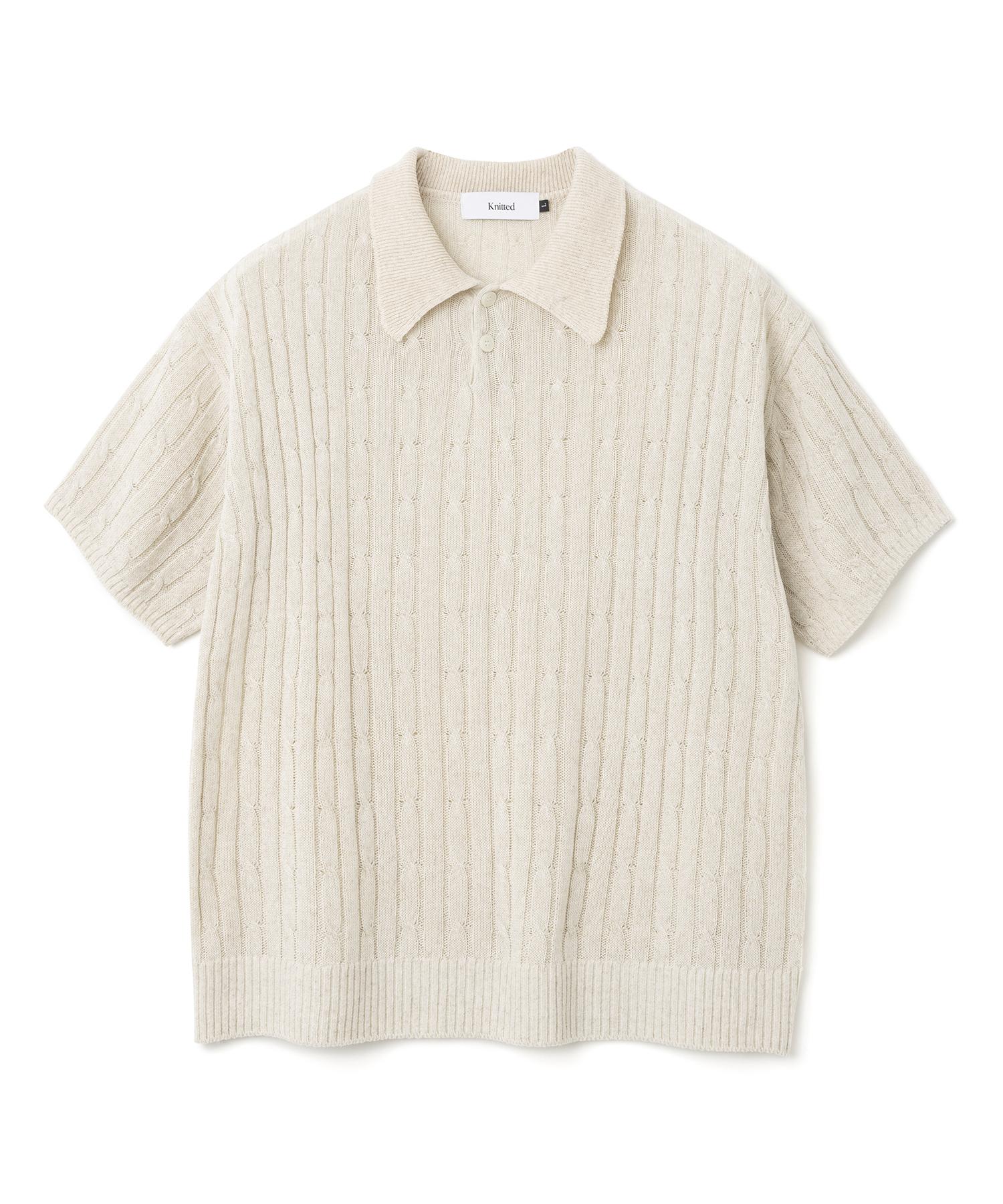 Knitted Linen Cable Collar Half Knit Oatmeal L