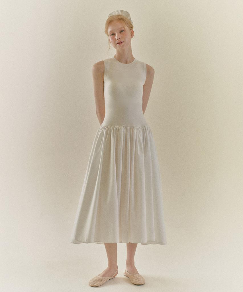 Ninakoseuta Knit Woven Mixed Dress_Ivory