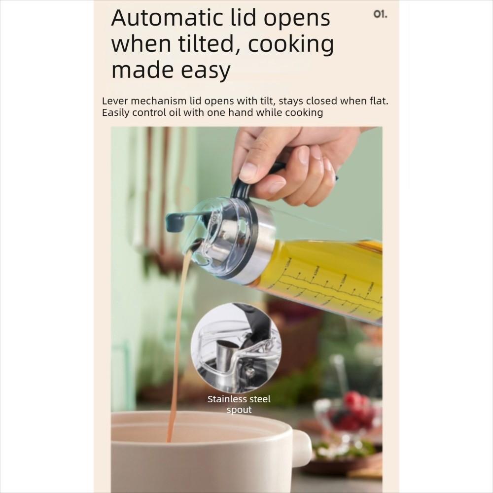 450/550ml Borosilicate Glass Oil Bottle Glass Container Automatic Cap Lid Kitchen Oil Dispenser with Handle Leak-proof