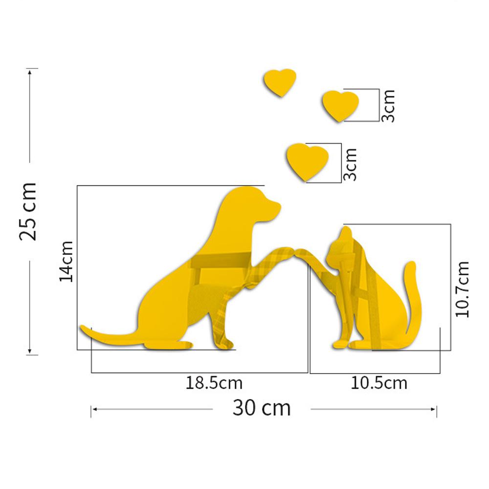DIY Love Cat Dog Acrylic Mirror Wall Sticker Cartoon Paste Self-adhesive Living Room Bedroom Bathroom Decoration Wall Decor