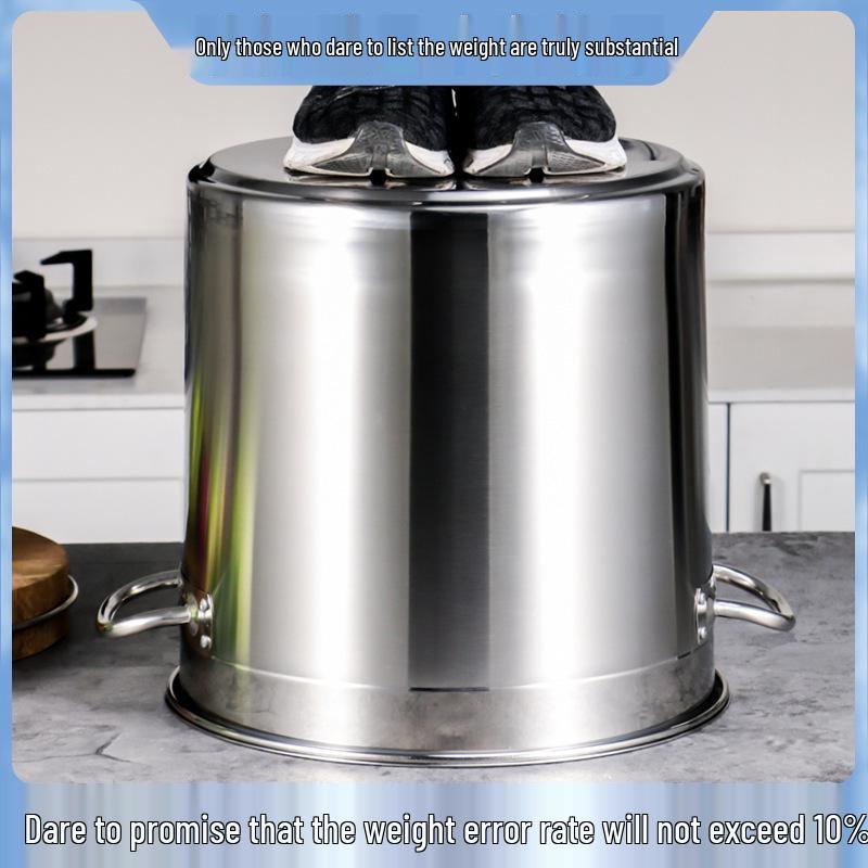 304 Stainless Steel Soup Pot with Lid - Thickened Round Barrel for Commercial Use, Ideal for Rice, Water, Braised Meat, and Porridge.