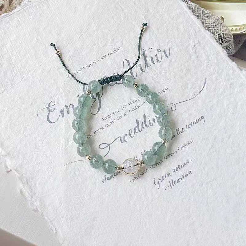 Natural Green Strawberry Quartz Beaded Bracelet Handmade Boho Chic Womens Crystal Wristband Daily Wear 8mm Strawberry Crystal Bracelet