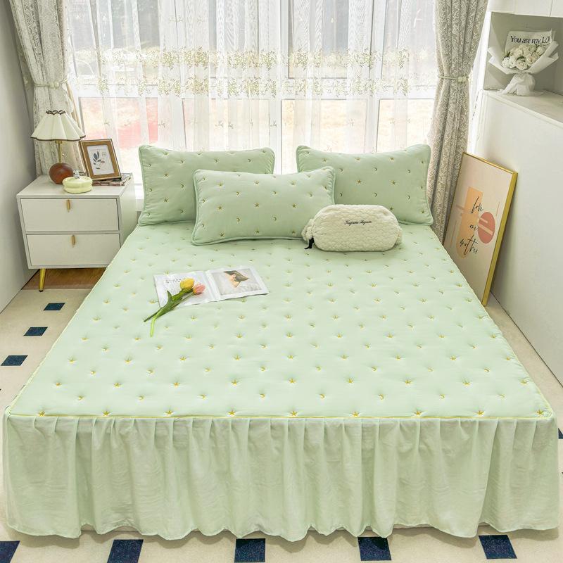 Solid color embroidery thickened bed skirt clipped with cotton soft and vertical elegant without deformation bed skirt