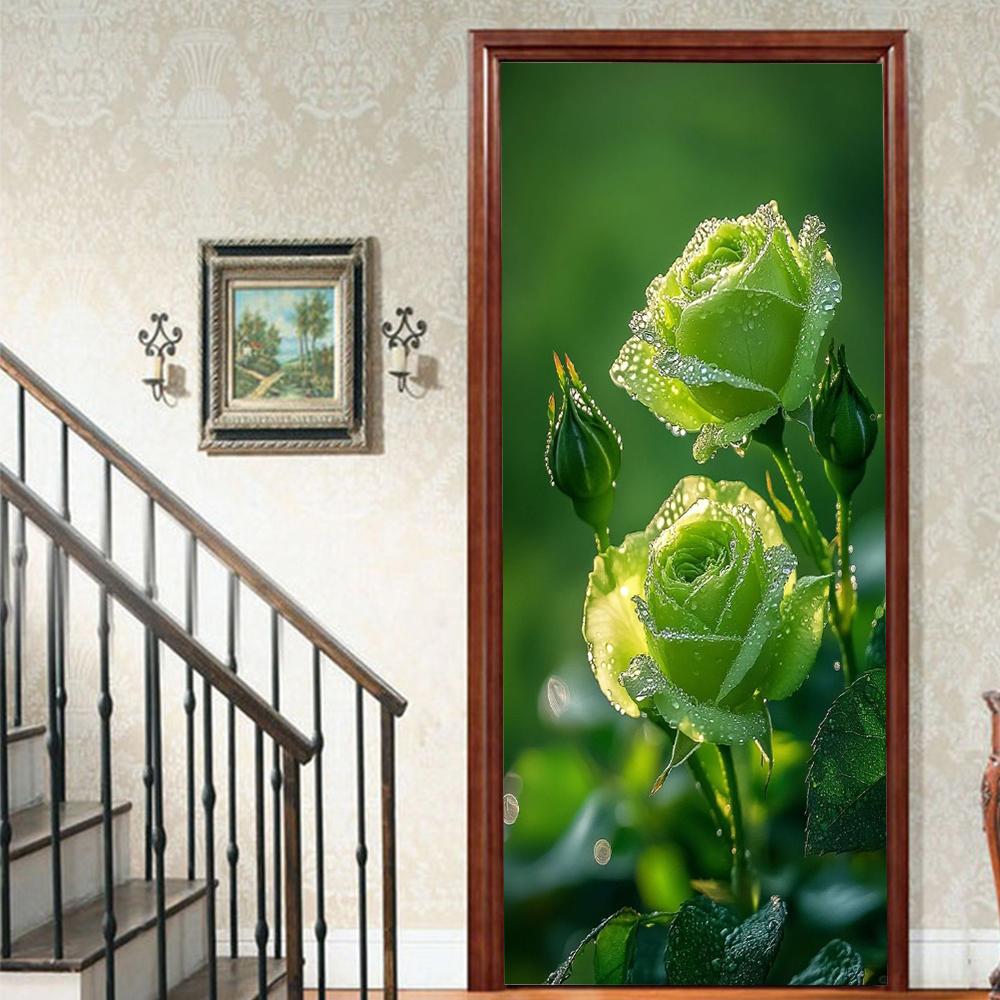 1 Stück Blühender Bambus Vinyl Türsticker Für Schlafzimmer Heimdeko Selbstklebend Abnehmbares Wandtattoo Türrenovierung Wasserdichtes Poster