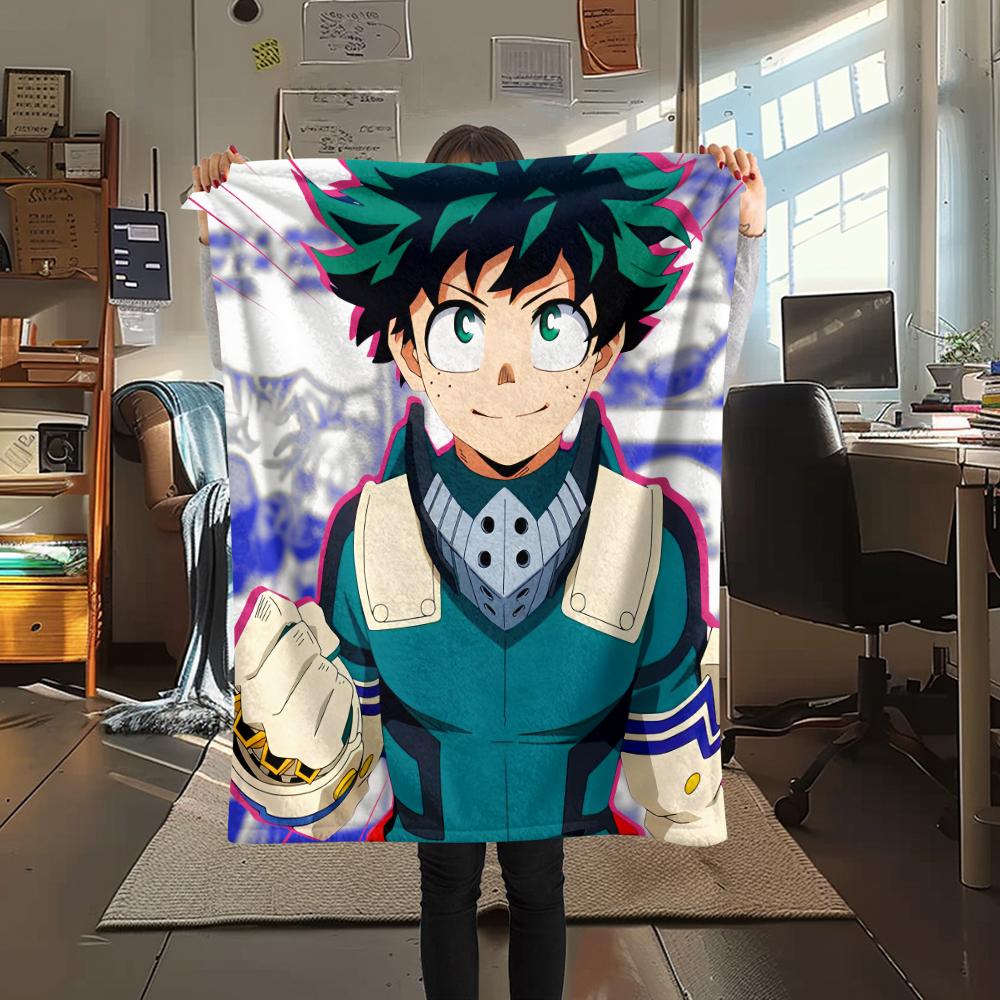 My Hero Academia Izuku Pattern Flannel Blanket, High Quality Comfortable for All Seasons, Home Decor, Warmth and Comfort, Perfect for Gifts.
