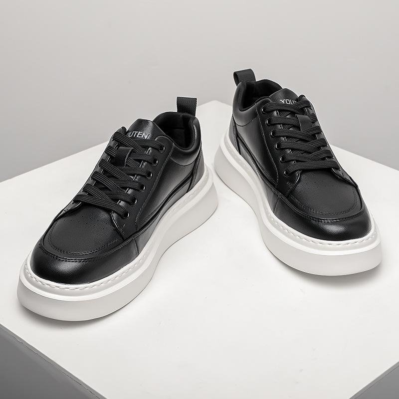 Autumn New Cow Leather Sneakers for Men Solid Color Fashion Causal White Board Shoes Male High Quality Lace Designer Shoes Man