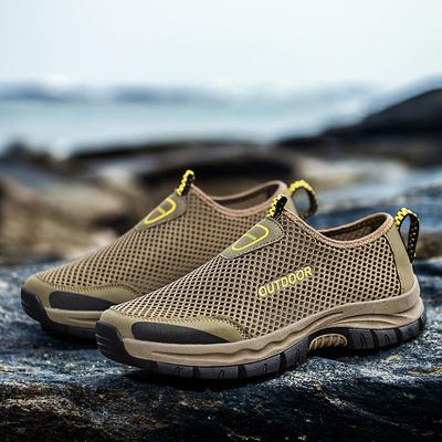 Zapatillas deportivas de malla de verano para hombre, ligeras, antideslizantes, para montañismo, agua, transpirables, sin cordones, cómodas