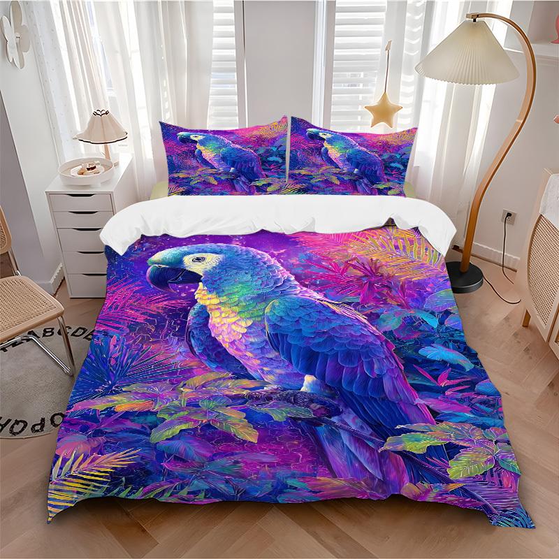 

3pc Parrot Jungle Cover Set - 1 Quilt Cover + 2 Pillowcases, All Seasons Bedroom Setting, Perfect for Home009 135x200cm
