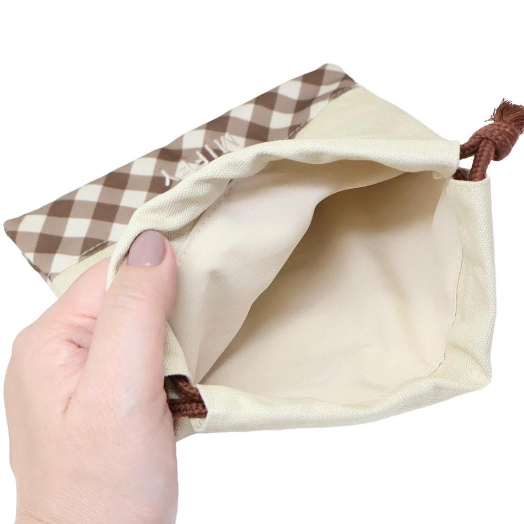 Marimo Craft Miffy Diagonal Check Series Drawstring BagCharacter Storage Bag, Cute Gift, Beige, Approx. W170 x H200mm (DBM-3126)