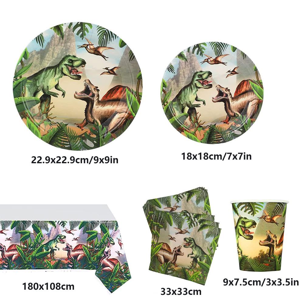 51pcs Dinosaur Party Supplies Includes Plates Napkins Cups Tablecloth, 10 Guests