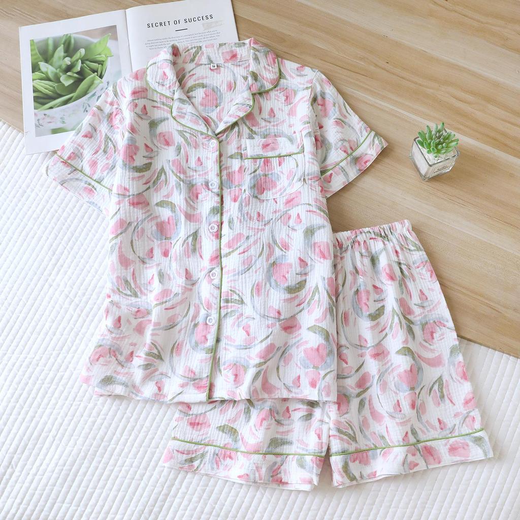 Women's Pure Cotton Summer Pajama Set - Sweet, Breathable, Short Sleeve & Shorts