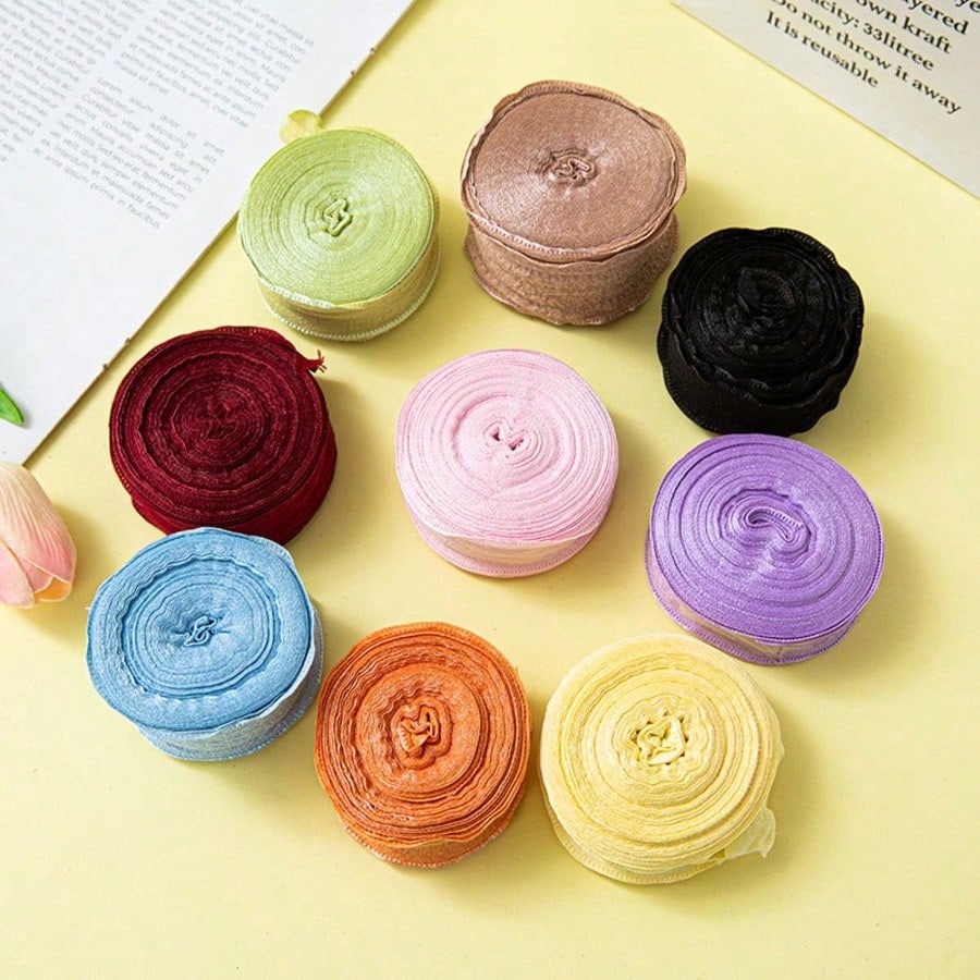 10 Yards/Roll 0.98inch Ruffle Lace Pleated Ribbon, Flower Bouquet Cake Packaging Ribbon, DIY Handmade Materials
