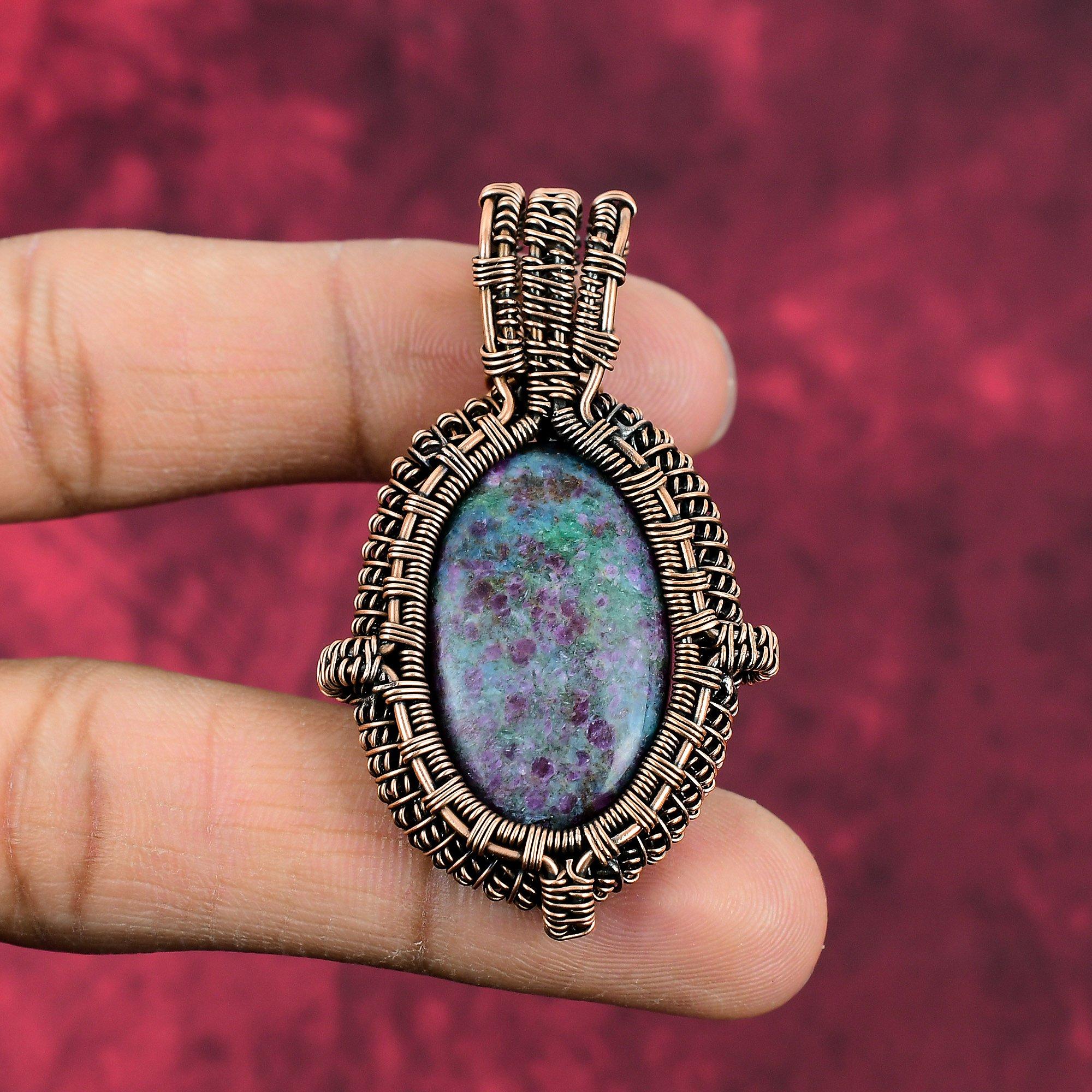 Ruby In Blue Kyanite Pendant Copper Wire Wrapped Pendant Handmade Copper Jewelry Gemstone Pendant Wonderful Wire Wrap Jewelry Gifts For Him