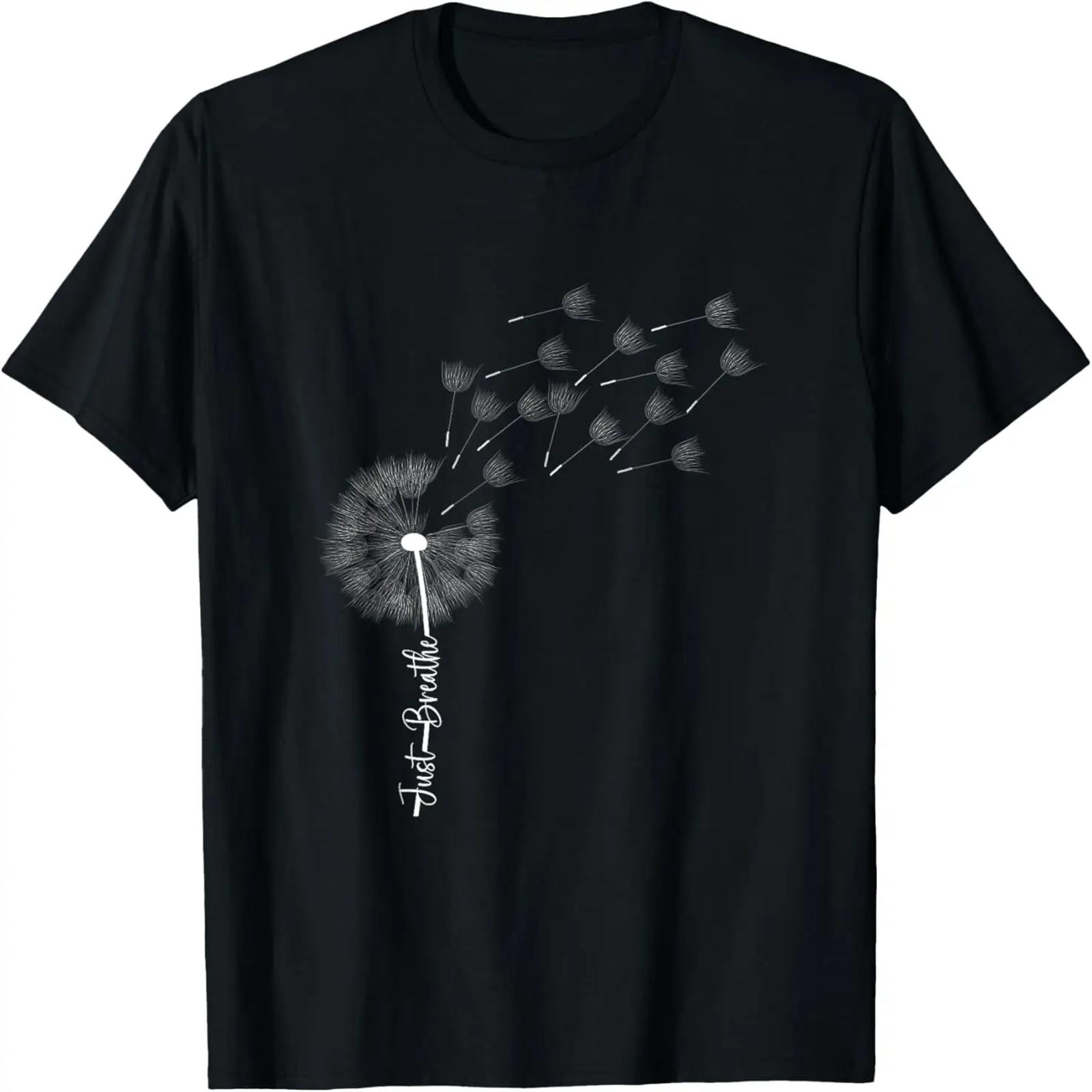 

Dandelion Graphic Just Breathe Letter Print Inspirational T-Shirt XXXXXL чёрный