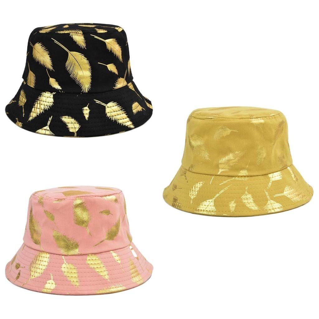 Trendy Gold Foil Fisherman Hat Korean Style Wide Brim Bucket Hat Sun Protection