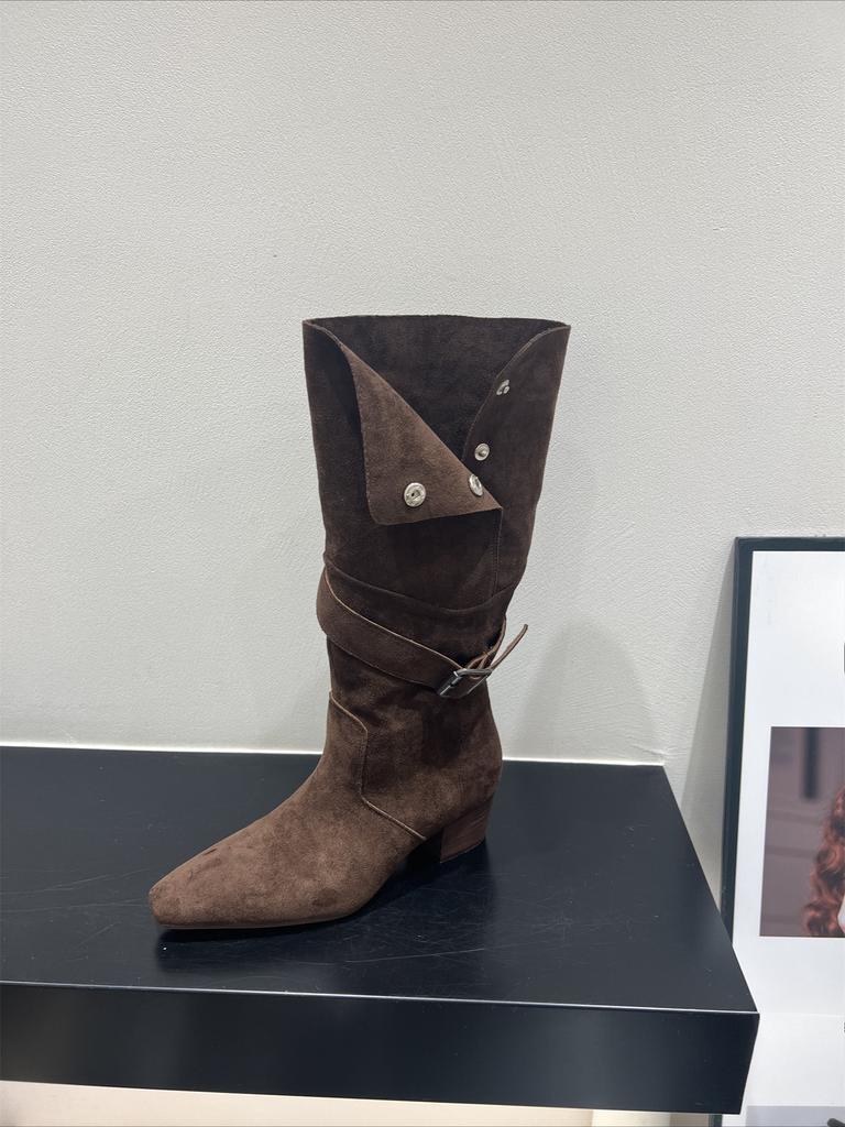 High-heeled Pointed-toe Boots, Mid-calf Boots, Women's Shoes, Autumn and Winter Long Boots