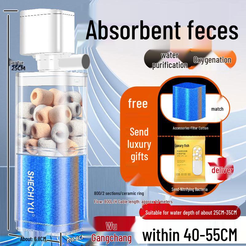 Silent Aquarium Filter: Submersible 3-in-1 Water Purifier, Circulator, and Oxygen Pump with Poop Suction Feature.