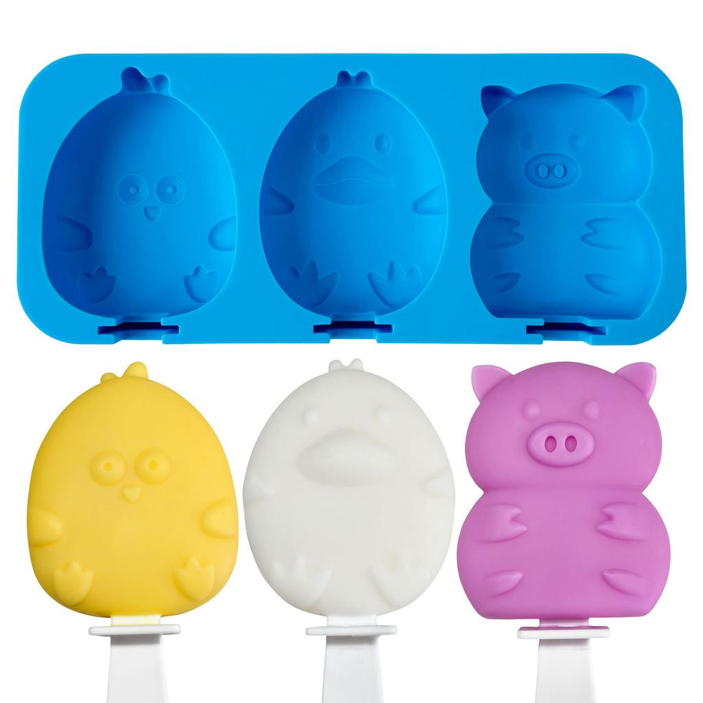 Heat Resistant Silicone Ice Cream Molds Set with Detachable Stick Creative 4 Compartments Popsicles Maker Tray