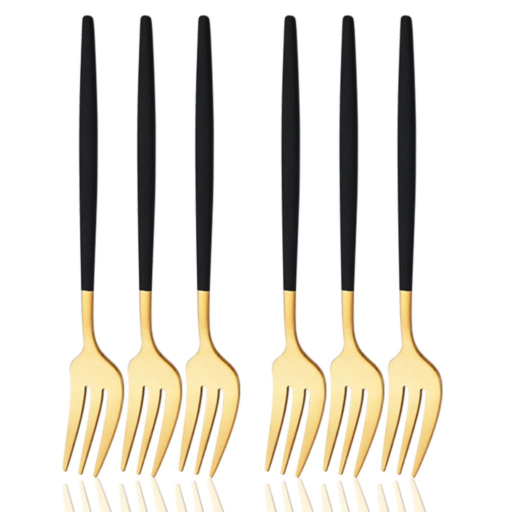 6 ks Nerezová ocel Malá vidlička Příborová sada Černá Zlatá Stolní nádobí Dortová vidlička Ovocná vidlička Dezertní vidlička Příbory Kuchyňský doplněk