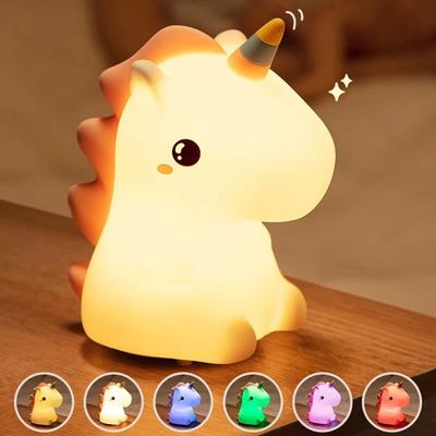 Veilleuse LED Licorne Mignonne en Silicone pour Enfants Enfants Rechargeable par USB Décoration de Chambre Animale de Dessin Animé Lampe de Nuit Tactile pour Cadeaux