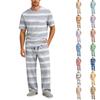 Men's Short Sleeve Pajama Set with Long Pants, Button Crotch, Elastic Waist Drawstring - Comfortable Sleepwear