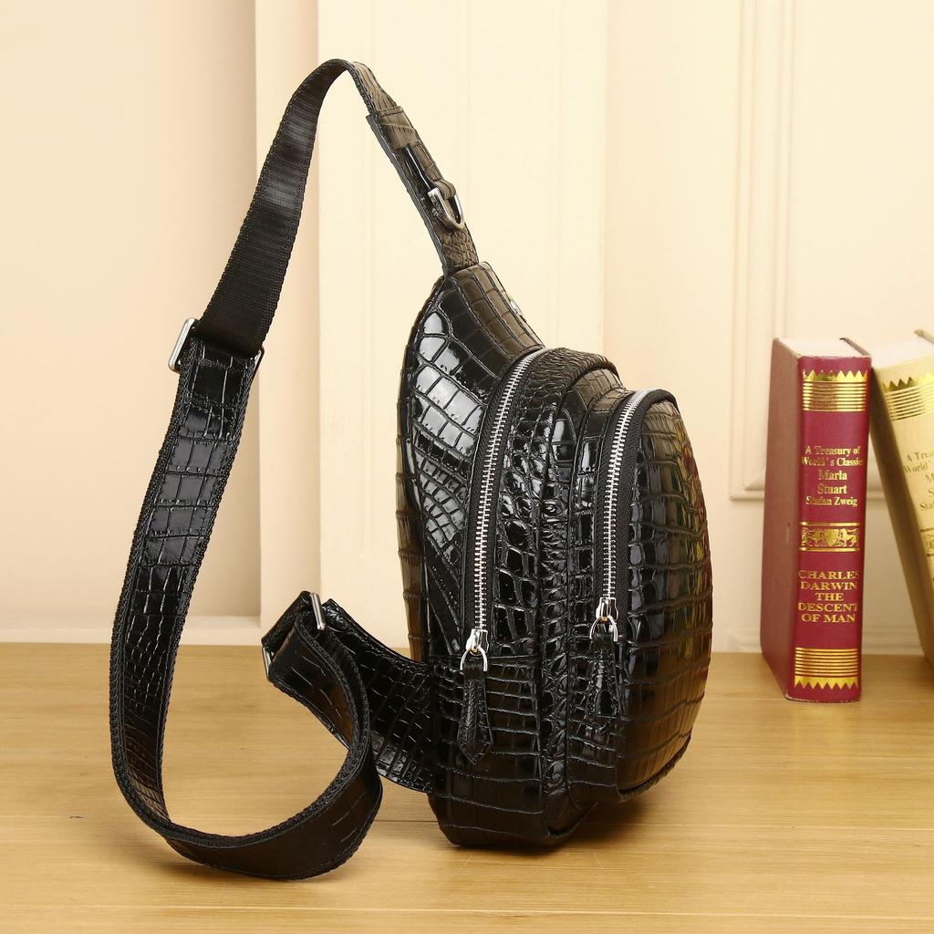 Crocodile Belly Pattern Men's Chest Bag High End Fashion Single Shoulder Diagonal Cross Bag Multi Layer Large Capacity Outdoor Chest Bag