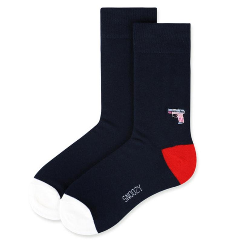 SNOOZY Pink Gun Embroidered Socks (Navy Red)