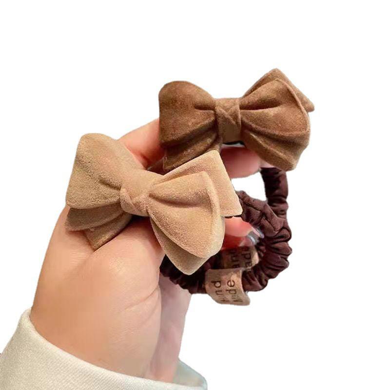 Gumki do włosów kokarda serce jednolity kolor khaki kawa pluszowe gumki do włosów kobiety dziewczynki wysoka elastyczność gumka do kucyka scrunchies