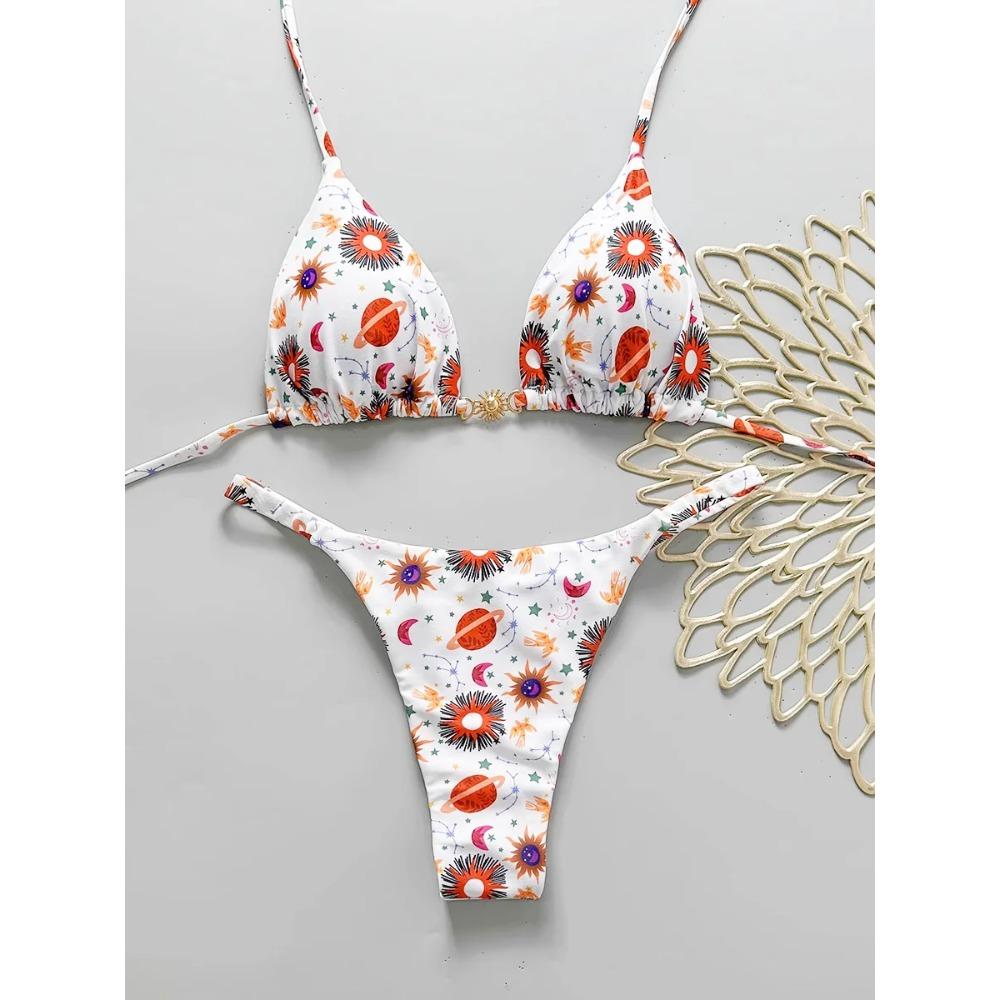 

2025 Новый Сексуальный Ретро Принт Бразильское Микро Бикини Женские Купальники На Шнуровке Купальники С Открытой Спиной Бикини Купальники Пляжная Одежда L