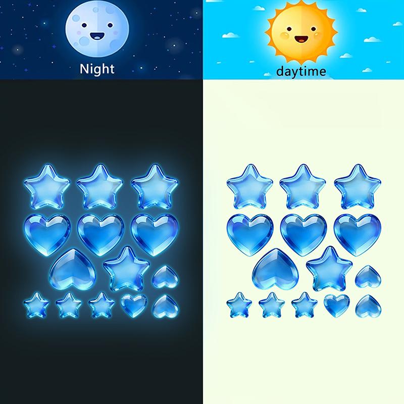 Blue Stars And Hearts Glow-In-The-Dark Toilet Sticker Self-Adhesive Removable Wall Sticker Bathroom Decoration Car Sticker