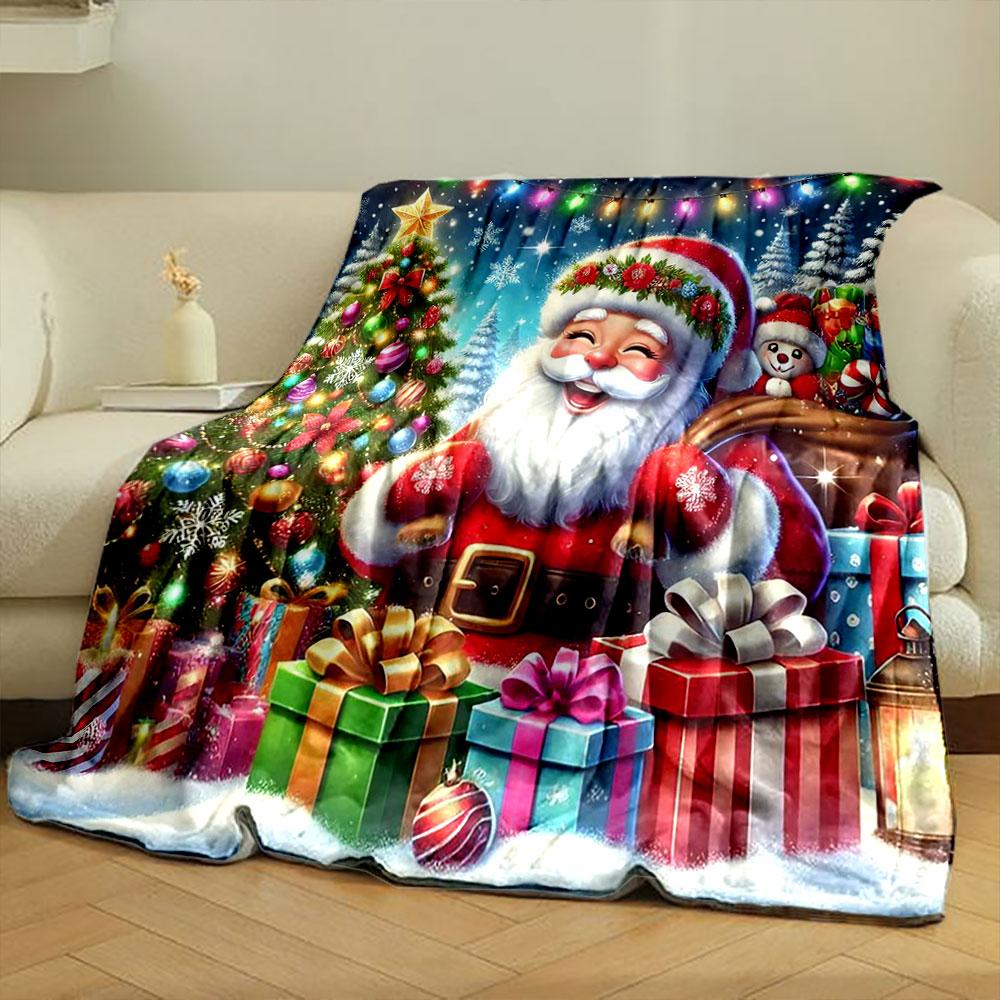 Santa Claus and Christmas Cheer print blanket soft and cozy perfect for the living room bed sofa or a nap,gift