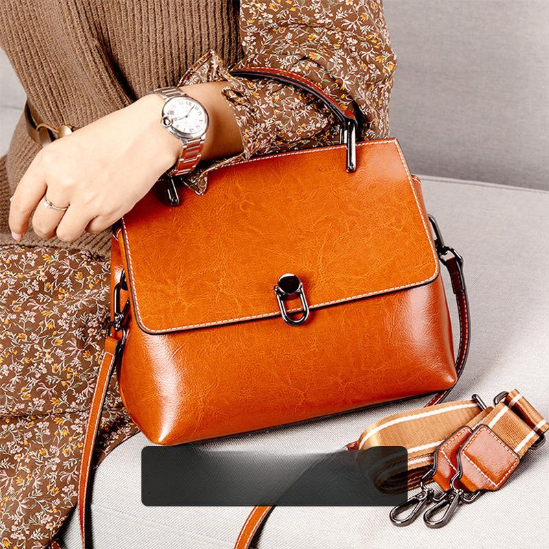Genuine Leather Shell Bag for Women, Top Grain Oil Wax Cowhide Shoulder Purse, 2026 New Minimalist Clutch, Soft Texture Crossbody Bag, Vintage Style