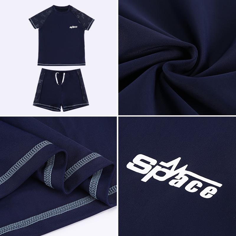 Boys' Plus-Size Two-Piece Polyester Competition Swimsuit with Cap