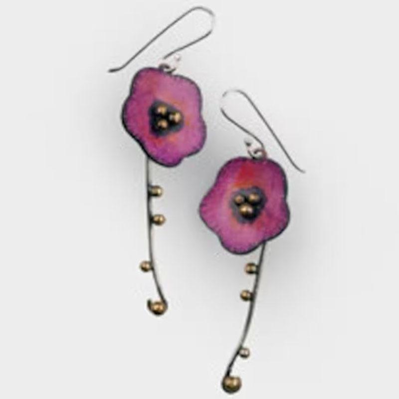 Vintage Silver Color Round Red Flower Carving Dangle Earrings for Women Jewelry