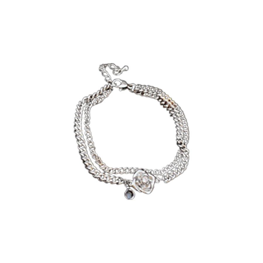 

Rose Flower Double Layer Bracelet Copper Zirconia Jewelry For Women срібний