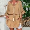 Women's V-Neck Loose-Fit Seven-Sleeve Cotton Linen Plus Size Top Dress