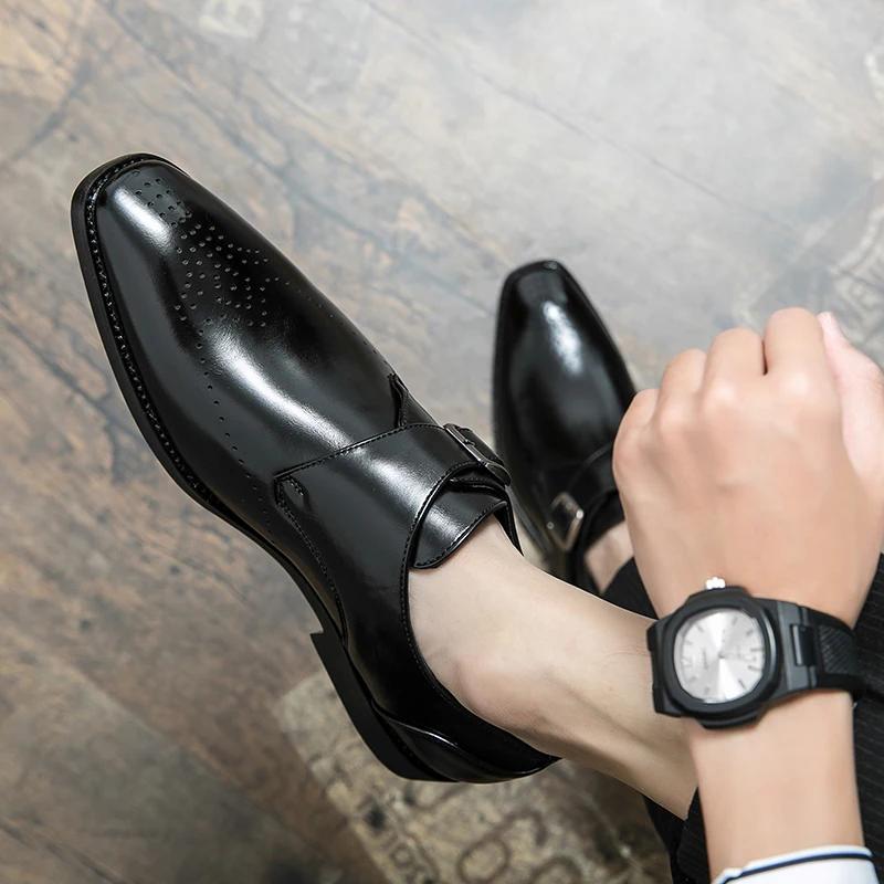 Fashion Dress Leather Shoes Men Business Oxford Shoes Fashion Carved England Buckle Formal Mengke Shoe Pointed Office Wedding Men Shoe