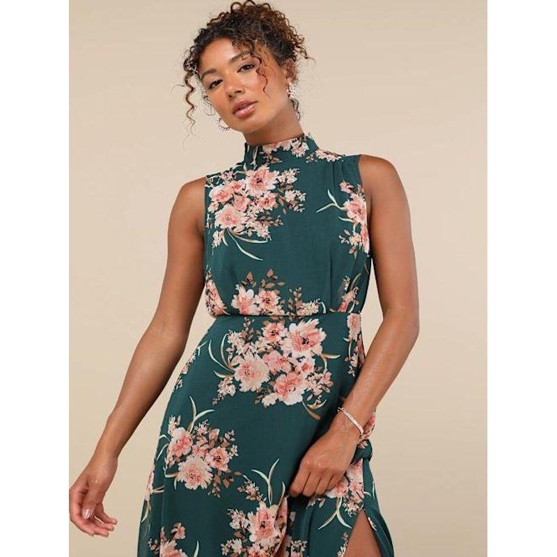 Export Single Lu Home Stand Collar Refined Stylish and Versatile Unique Exquisite Print Banquet Party Elegant Retro Dress