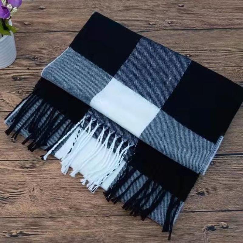 Versatile Lattice Unisex Scarf Autumn And Winter Warm Scarf Student Couple Tassel Shawl